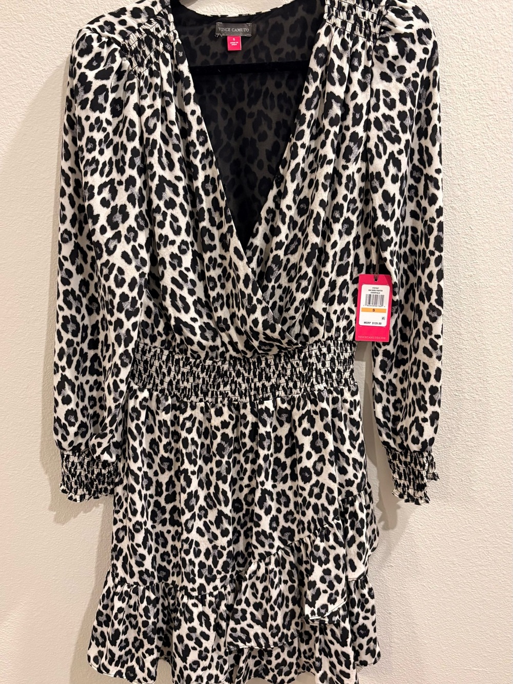 Vince Camuto Black and White Leopard Print Mini Dress
